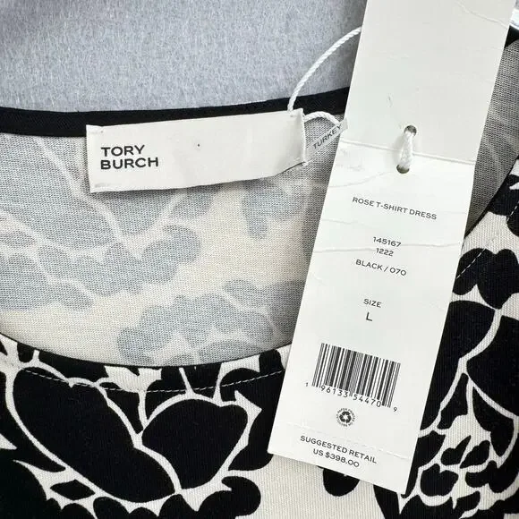 Tory Burch NWT L Rose Print Soft Knit Short Sleeve Cotton T-Shirt Dress
